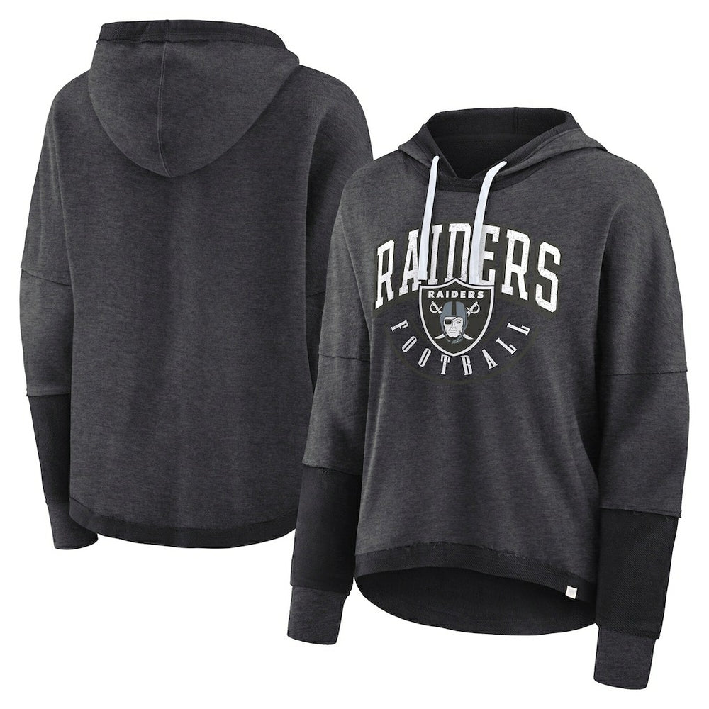 Las Vegas Raiders Women's Lightewight Modest Crop Lounge Helmet Arch Pullover Hoodie - Charcoal discount