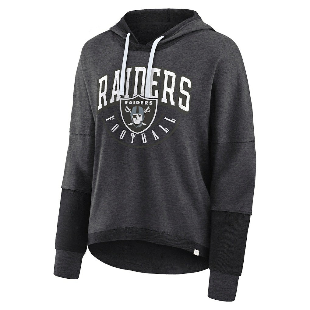 Las Vegas Raiders Women's Lightewight Modest Crop Lounge Helmet Arch Pullover Hoodie - Charcoal discount