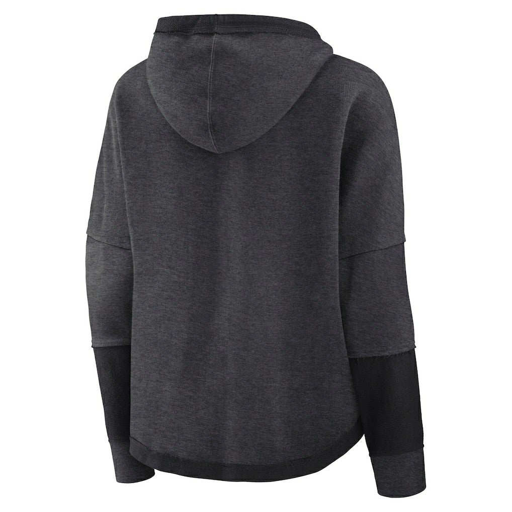 Las Vegas Raiders Women's Lightewight Modest Crop Lounge Helmet Arch Pullover Hoodie - Charcoal discount