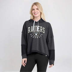 Las Vegas Raiders Women's Lightewight Modest Crop Lounge Helmet Arch Pullover Hoodie - Charcoal discount