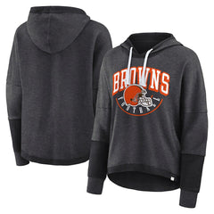 Cleveland Browns Women's Lightewight Modest Crop Lounge Helmet Arch Pullover Hoodie - Charcoal for sale