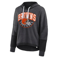 Cleveland Browns Women's Lightewight Modest Crop Lounge Helmet Arch Pullover Hoodie - Charcoal for sale