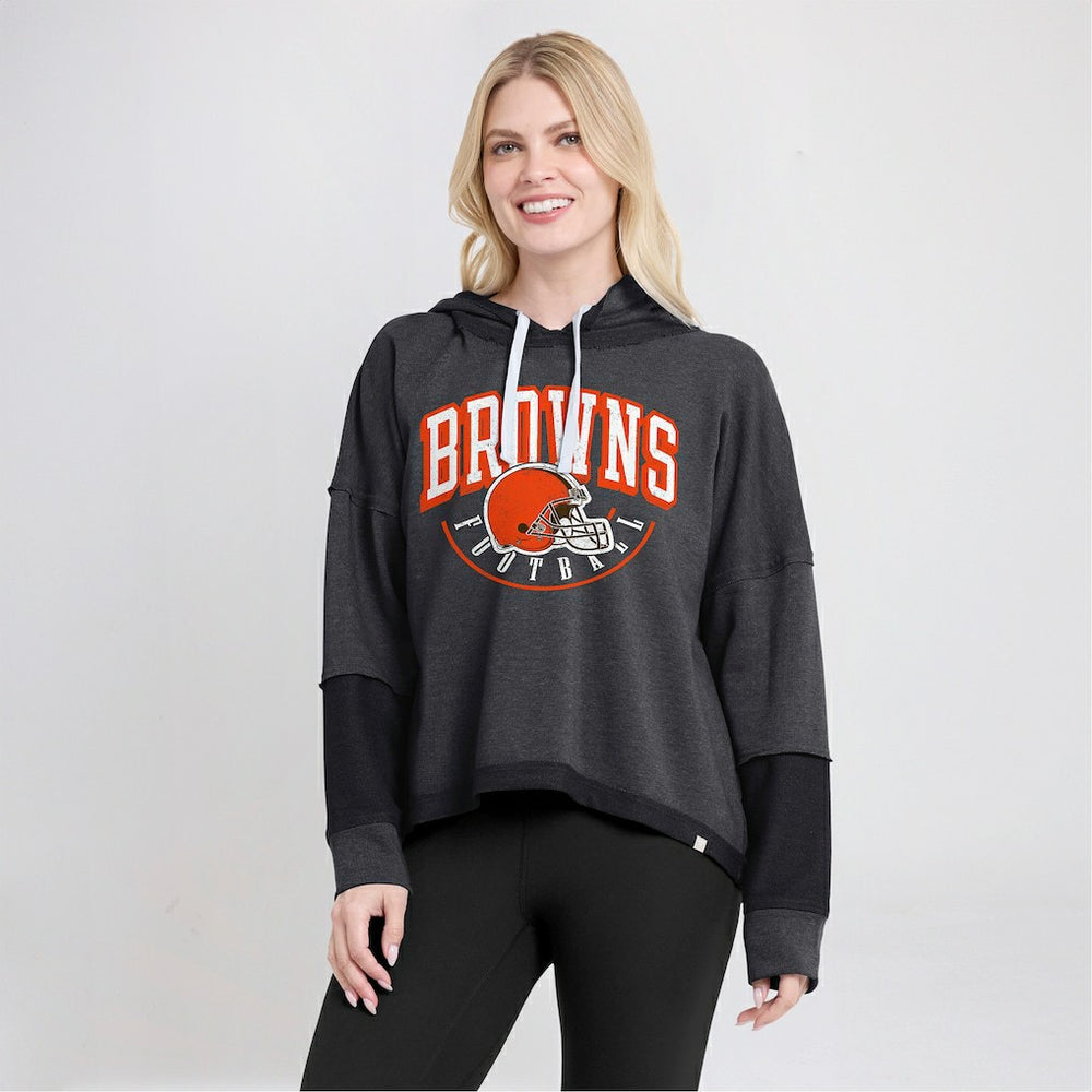 Cleveland Browns Women's Lightewight Modest Crop Lounge Helmet Arch Pullover Hoodie - Charcoal for sale
