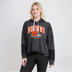 Cleveland Browns Women's Lightewight Modest Crop Lounge Helmet Arch Pullover Hoodie - Charcoal for sale