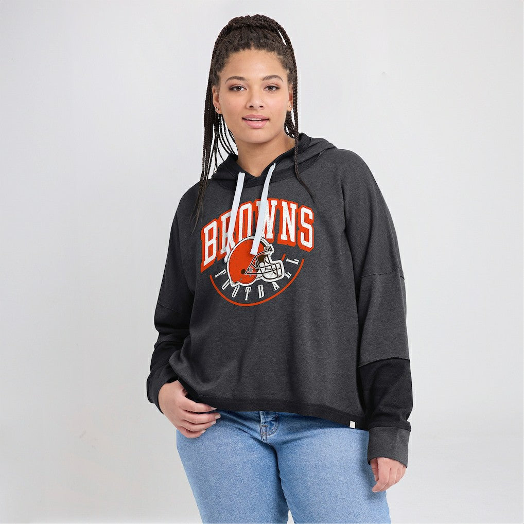 Cleveland Browns Women's Lightewight Modest Crop Lounge Helmet Arch Pullover Hoodie - Charcoal for sale