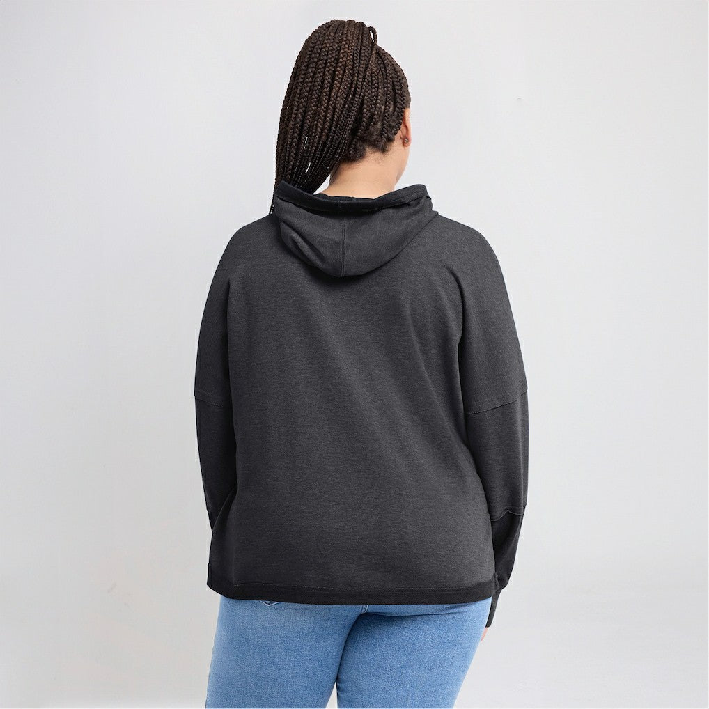 Carolina Panthers Women's Lightewight Modest Crop Lounge Helmet Arch Pullover Hoodie - Charcoal sale