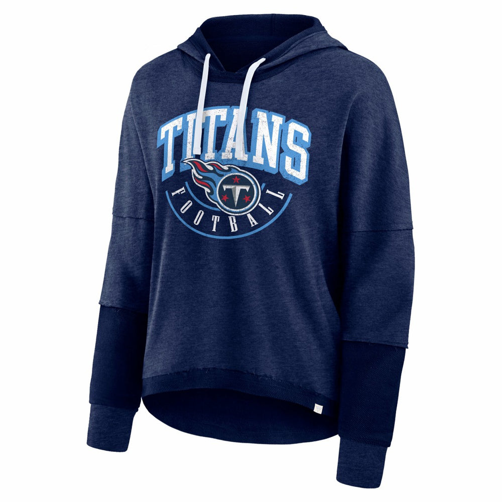 Tennessee Titans Women's Lightewight Modest Crop Lounge Helmet Arch Pullover Hoodie - Navy on sale