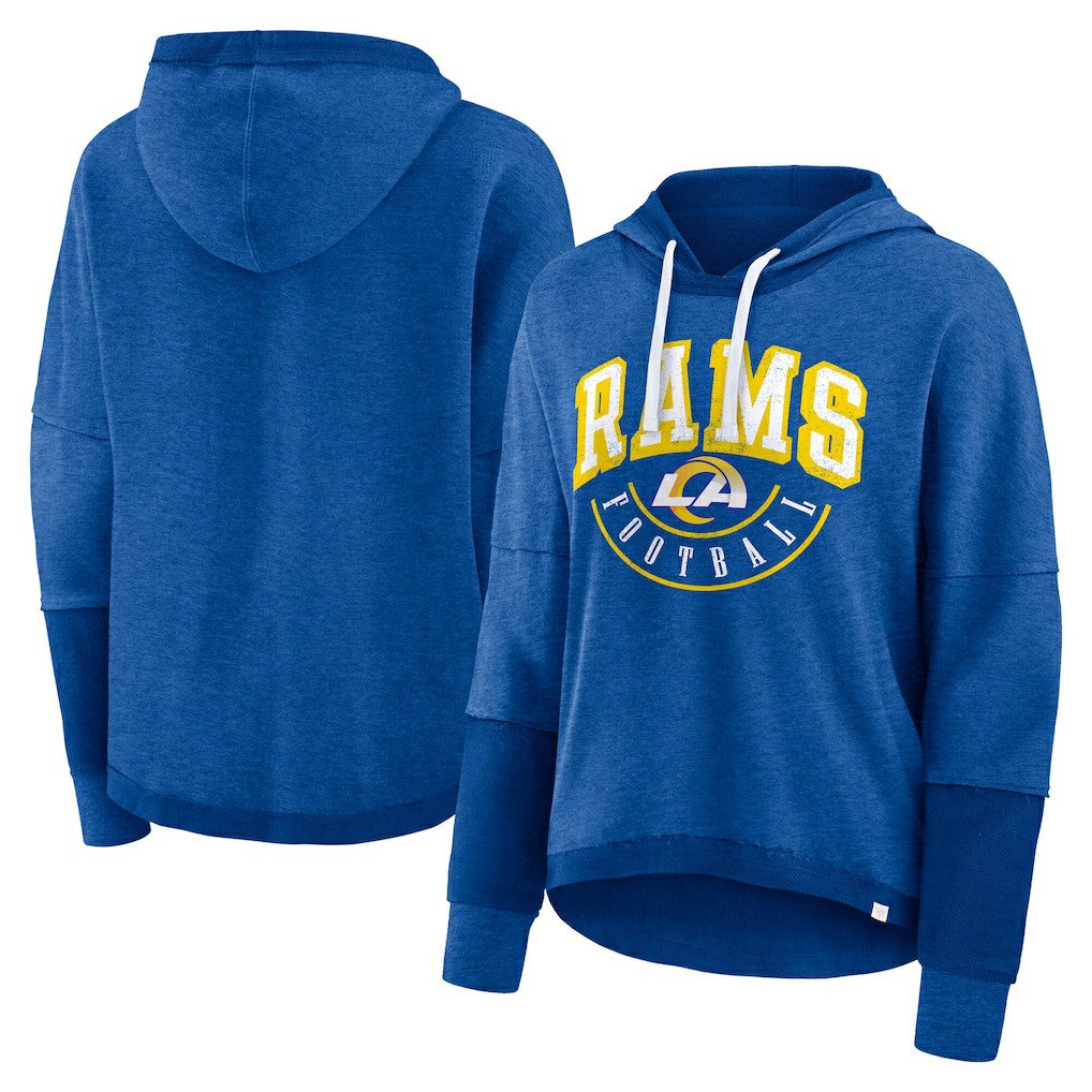 Los Angeles Rams Women's Lightewight Modest Crop Lounge Helmet Arch Pullover Hoodie - Royal sale