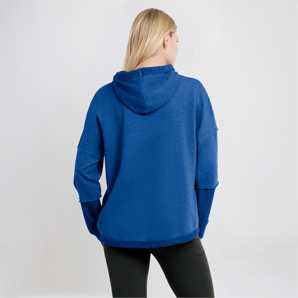 Los Angeles Rams Women's Lightewight Modest Crop Lounge Helmet Arch Pullover Hoodie - Royal sale