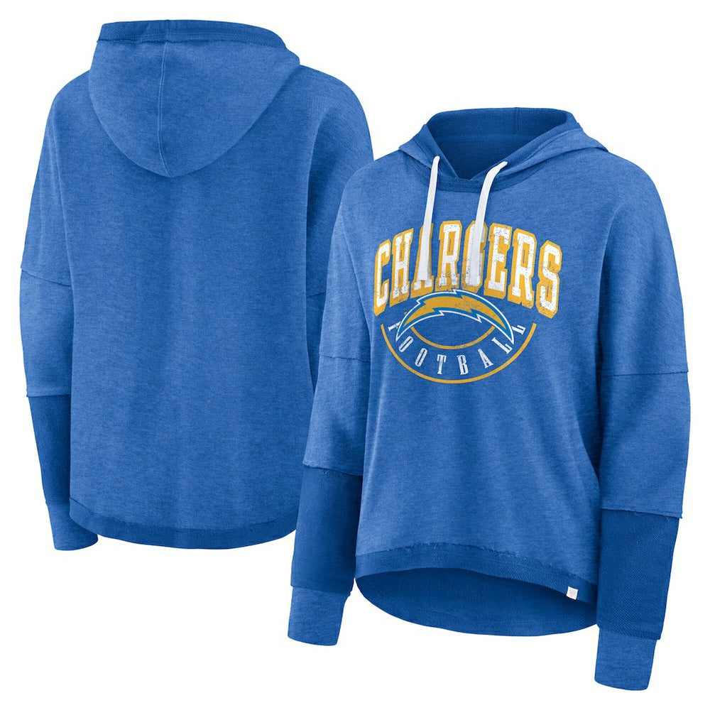 Los Angeles Chargers Women's Lightewight Modest Crop Lounge Helmet Arch Pullover Hoodie - Powder Blue cheap