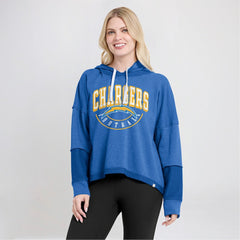 Los Angeles Chargers Women's Lightewight Modest Crop Lounge Helmet Arch Pullover Hoodie - Powder Blue cheap