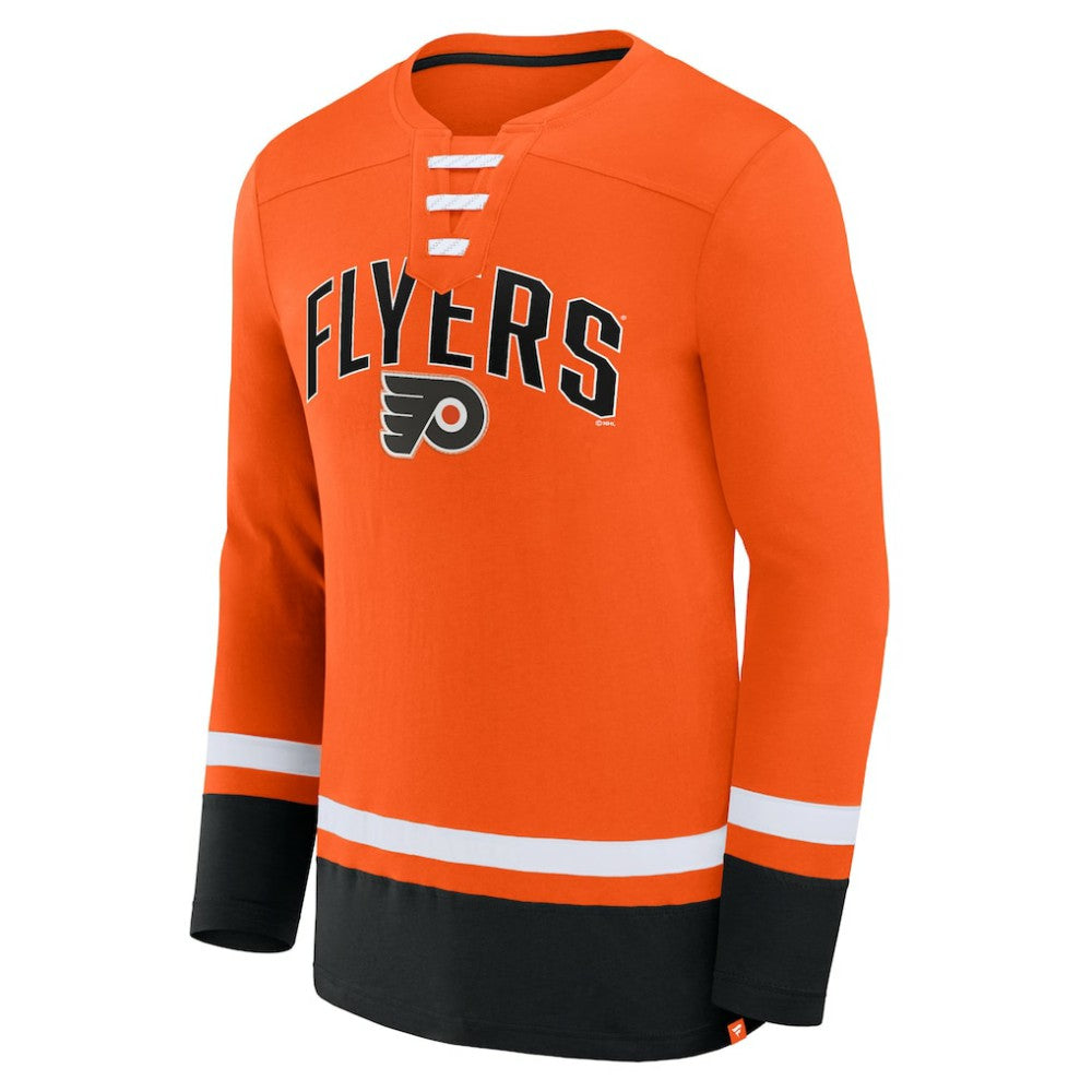 Philadelphia Flyers Fanatics Back Pass Lace-Up Long Sleeve T-Shirt Orange
