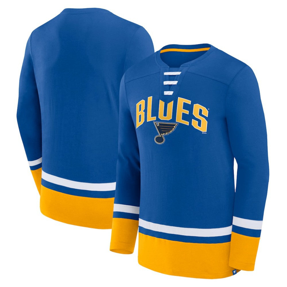 St. Louis Blues Fanatics Back Pass Lace-Up Long Sleeve T-Shirt Blue