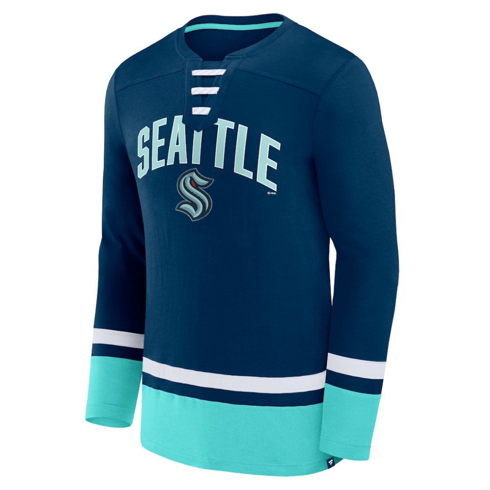 Seattle Kraken Fanatics Back Pass Lace-Up Long Sleeve T-Shirt Deep Sea Blue