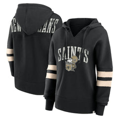 New Orleans Saints Women's Bold Move Dolman V-Neck Hip HIp Hoodie - Black on sale