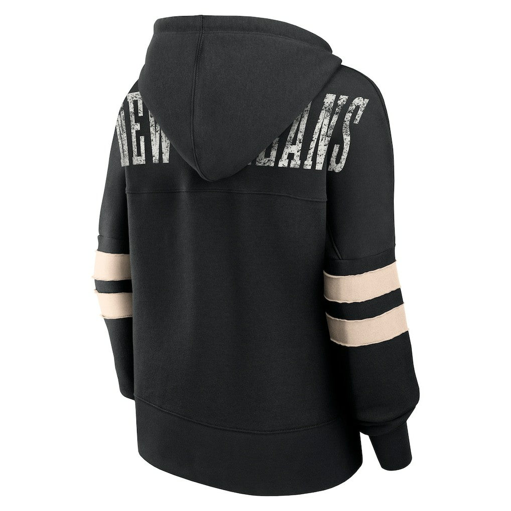 New Orleans Saints Women's Bold Move Dolman V-Neck Hip HIp Hoodie - Black on sale