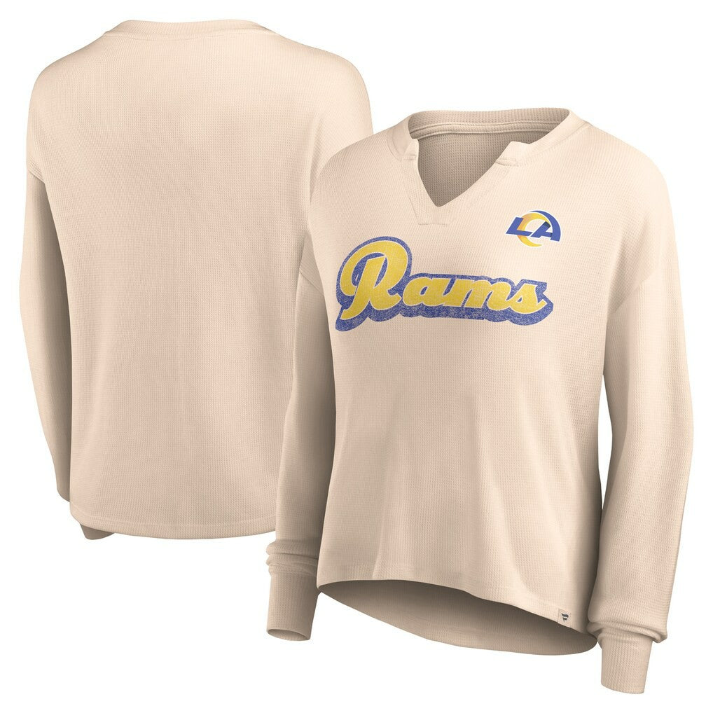Los Angeles Rams Women's Go For It Notch Neck Waffle Knit Lightweight Long Sleeve T-Shirt - Tan sale