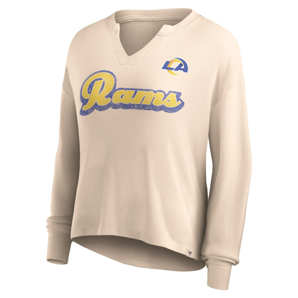 Los Angeles Rams Women's Go For It Notch Neck Waffle Knit Lightweight Long Sleeve T-Shirt - Tan sale