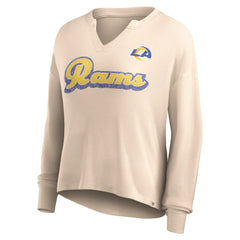 Los Angeles Rams Women's Go For It Notch Neck Waffle Knit Lightweight Long Sleeve T-Shirt - Tan sale