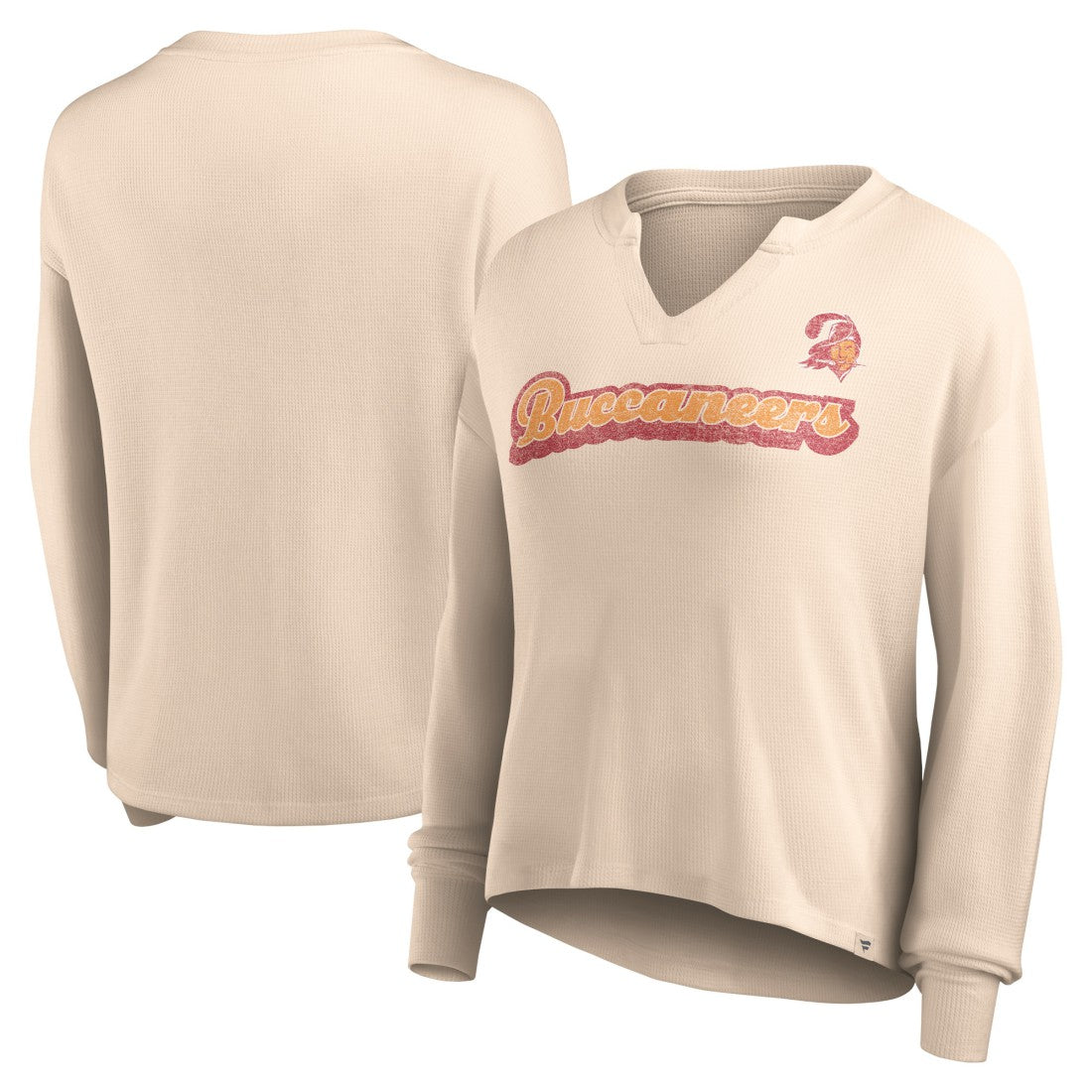 Tampa Bay Buccaneers Women's Go For It Notch Neck Waffle Knit Lightweight Long Sleeve T-Shirt - Tan discount