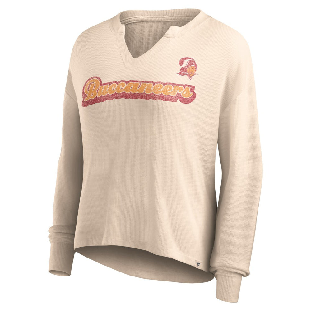 Tampa Bay Buccaneers Women's Go For It Notch Neck Waffle Knit Lightweight Long Sleeve T-Shirt - Tan discount