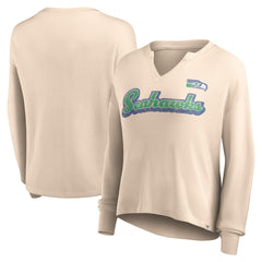 Seattle Seahawks Women's Go For It Notch Neck Waffle Knit Lightweight Long Sleeve T-Shirt - Tan cheap