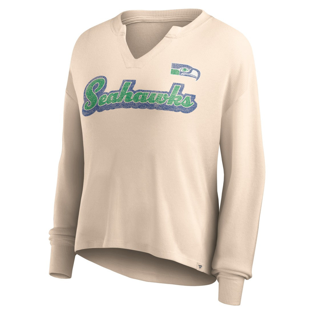 Seattle Seahawks Women's Go For It Notch Neck Waffle Knit Lightweight Long Sleeve T-Shirt - Tan cheap