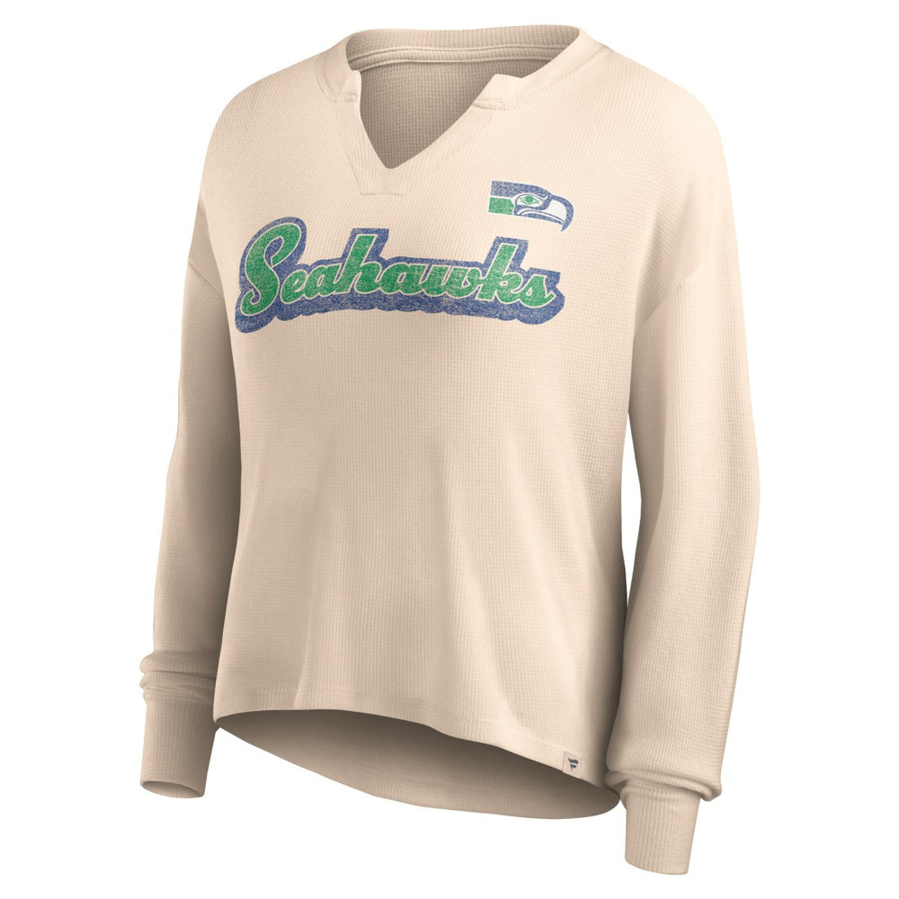 Seattle Seahawks Women's Go For It Notch Neck Waffle Knit Lightweight Long Sleeve T-Shirt - Tan cheap
