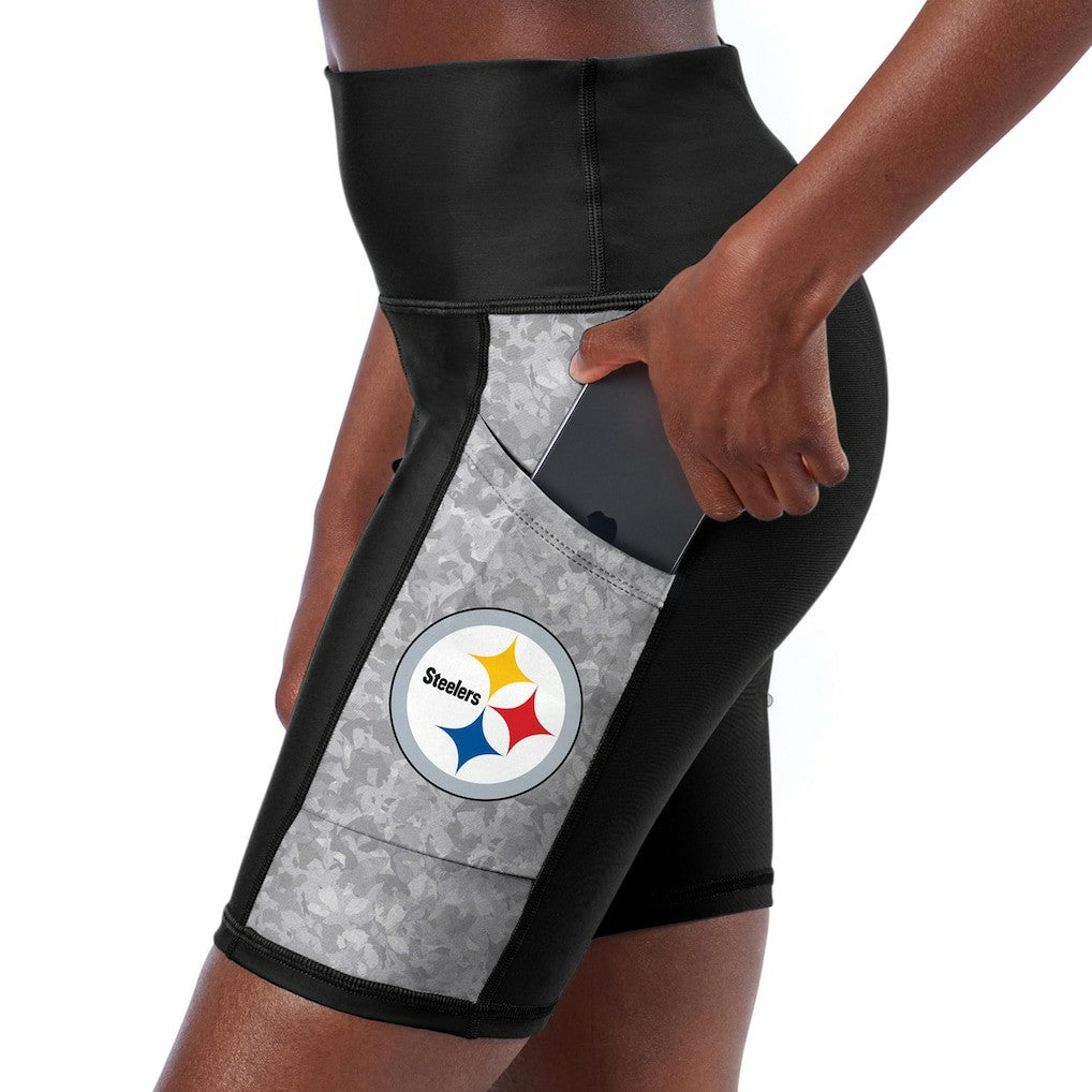 Pittsburgh Steelers Certo Women's High Waist Logo Two-Pocket Biker Shorts - Black discount