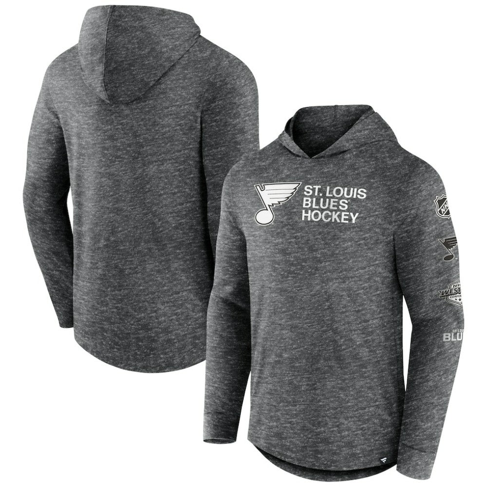 St. Louis Blues Fanatics Stacked Long Sleeve Hoodie T-Shirt Heather Charcoal