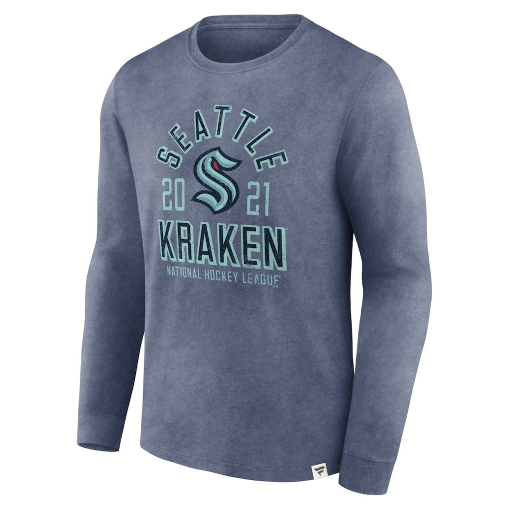 Seattle Kraken Fanatics Keep The Zone Long Sleeve T-Shirt Heather Deep Sea Blue