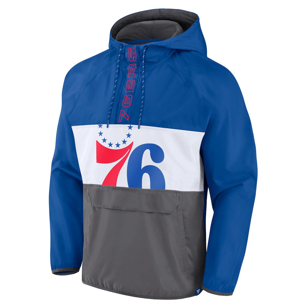 Philadelphia 76ers Anorak Flagrant Foul Color-Block Raglan Hoodie Half-Zip Jacket - Royal/Gray | Fanatics shop