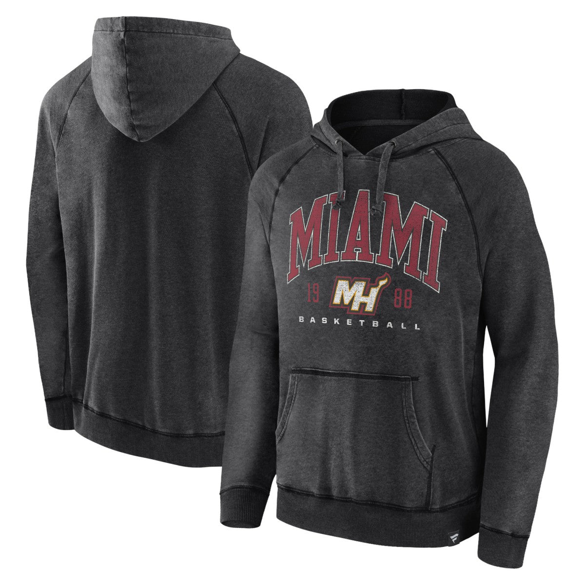 Miami Heat Foul Trouble Snow Wash Raglan Pullover Hoodie - Heather Charcoal | Fanatics for sale