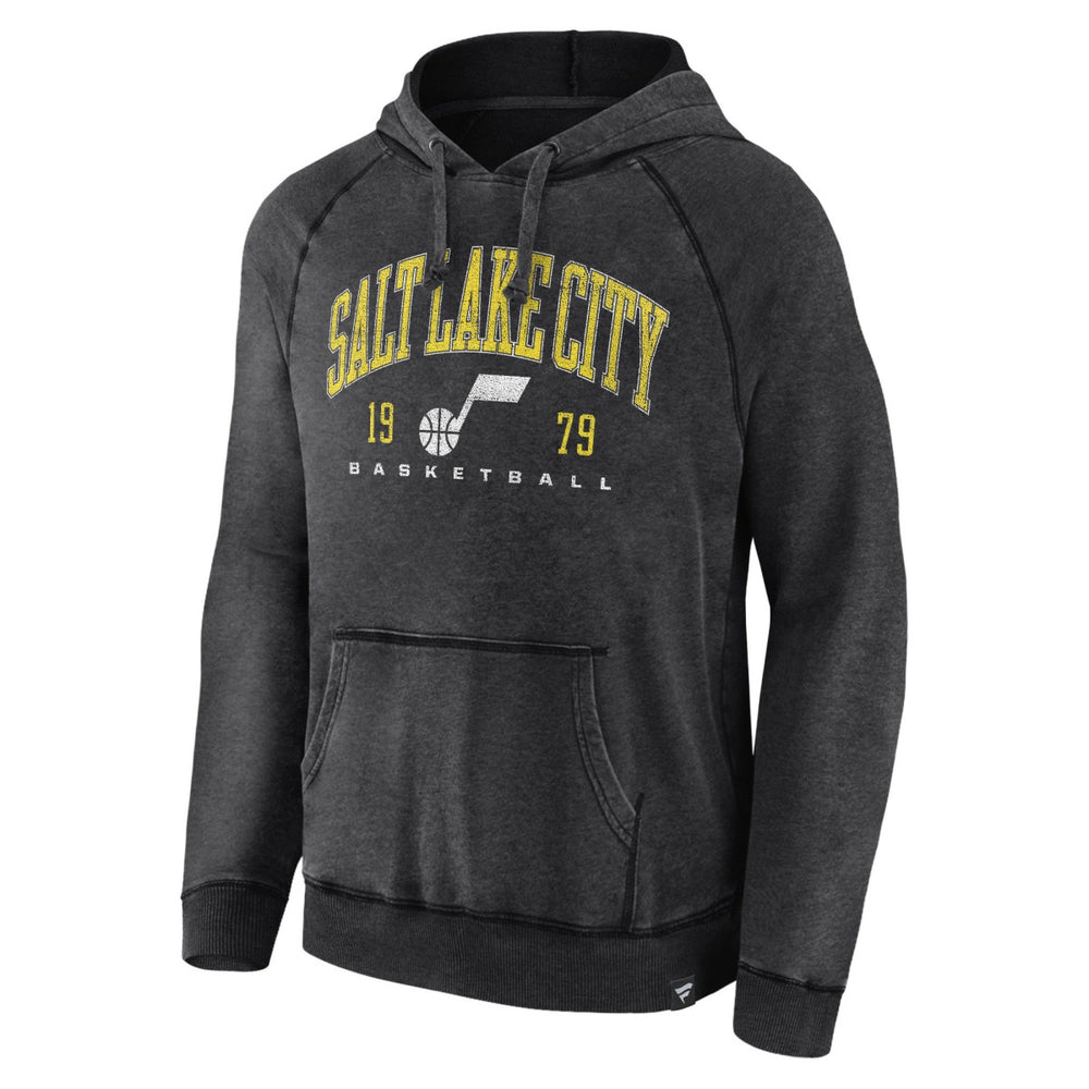 Utah Jazz Foul Trouble Snow Wash Raglan Pullover Hoodie - Heather Charcoal | Fanatics shop