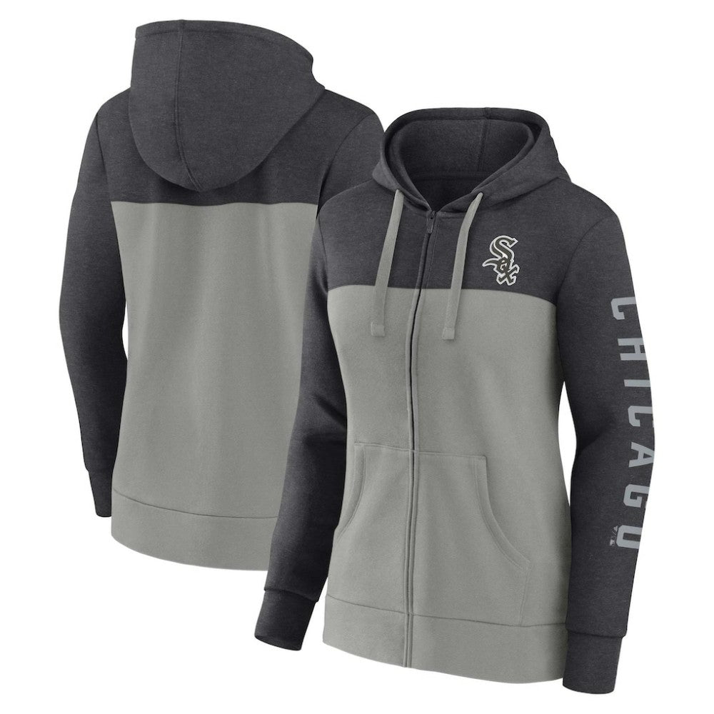 Chicago White Sox Women's City Ties Hoodie Full-Zip Sweatshirt - Heather Charcoal/Gray