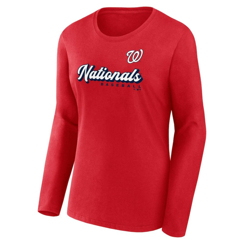 Washington Nationals Women's Run The Bases Long Sleeve T-Shirt & Cuffed Knit Hat with Pom Combo Set - Red