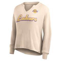 Los Angeles Lakers Women's Go For It Long Sleeve Notch Neck T-Shirt - Tan | Fanatics shop