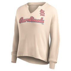 St. Louis Cardinals Women's Go For It Waffle Knit Long Sleeve Notch Neck T-Shirt - Cream