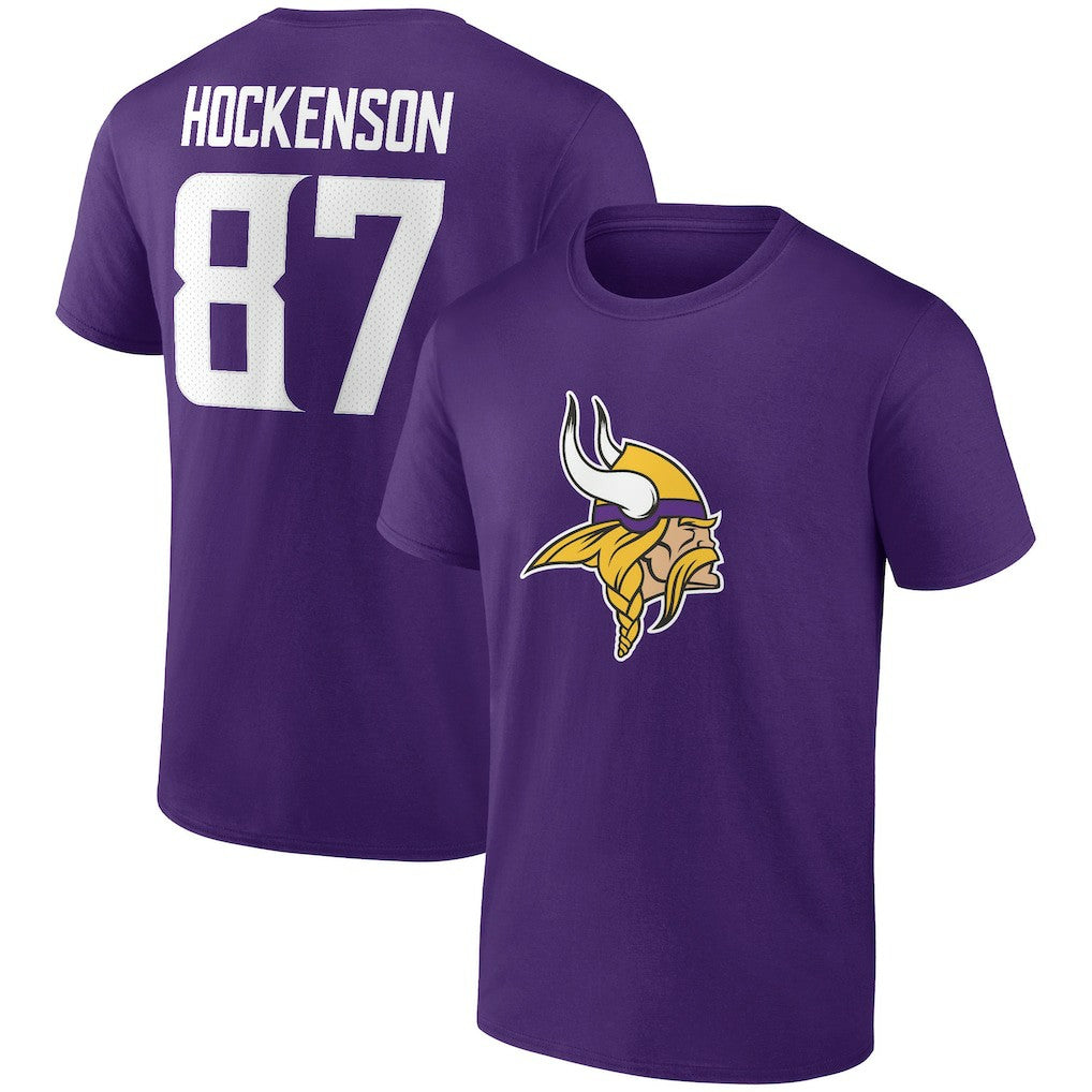 T.J. Hockenson Minnesota Vikings Icon Player Name & Number T-Shirt - Purple on sale