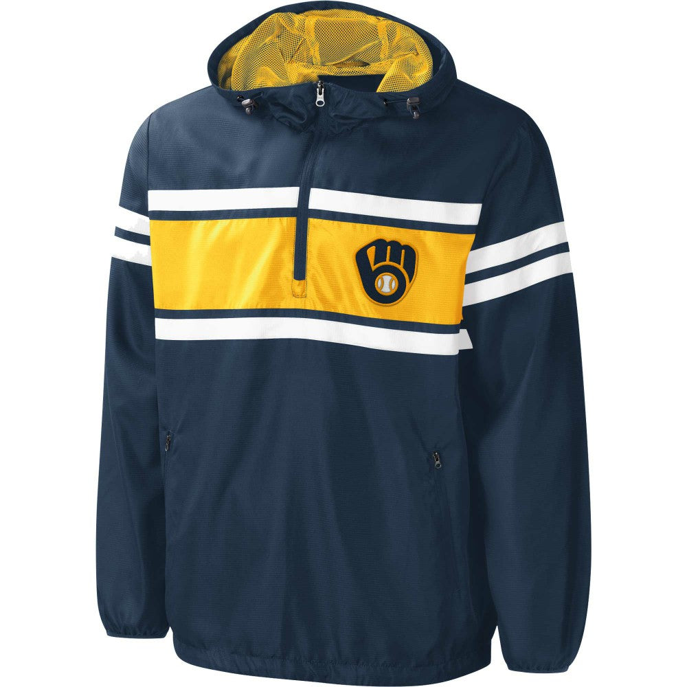 Milwaukee Brewers G-III Sports by Carl Banks Game Score Quarter-Zip Windbreaker - Navy