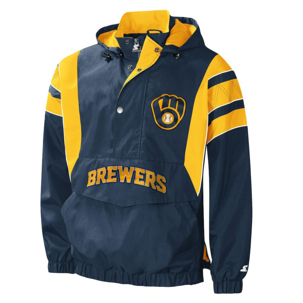 Milwaukee Brewers Starter Impact Hoodie Half-Zip Jacket - Navy
