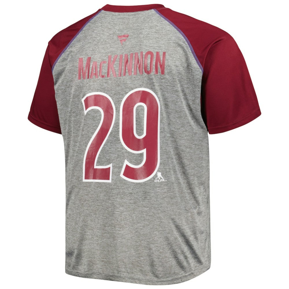 Nathan MacKinnon Colorado Avalanche Fanatics Big & Tall Contrast Raglan Name & Number T-Shirt Heather Gray/Burgundy