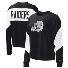 Las Vegas Raiders Starter Women's Insight Crop Tri-Blend Long Sleeve T-Shirt - Black for sale