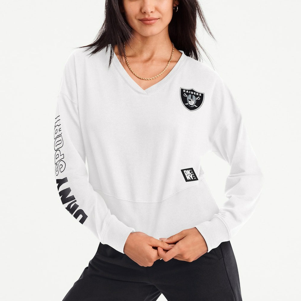 Las Vegas Raiders DKNY Sport Women's Lily V-Neck Pullover Sweatshirt - White sale