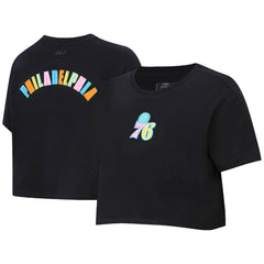 Philadelphia 76ers Pro Standard Women's Washed Neon Cropped Boxy T-Shirt - Black on sale