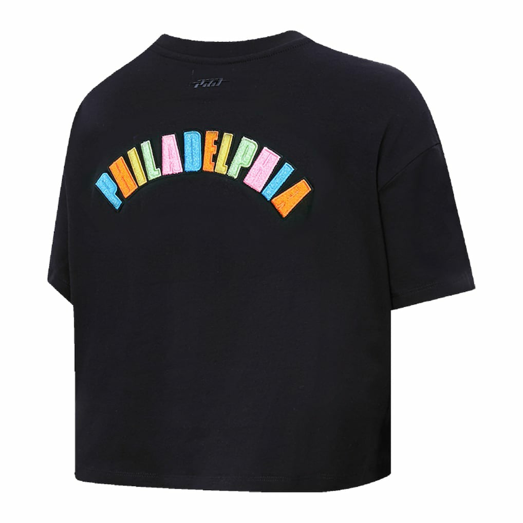 Philadelphia 76ers Pro Standard Women's Washed Neon Cropped Boxy T-Shirt - Black on sale