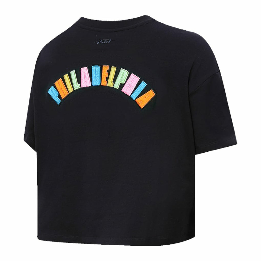 Philadelphia 76ers Pro Standard Women's Washed Neon Cropped Boxy T-Shirt - Black on sale