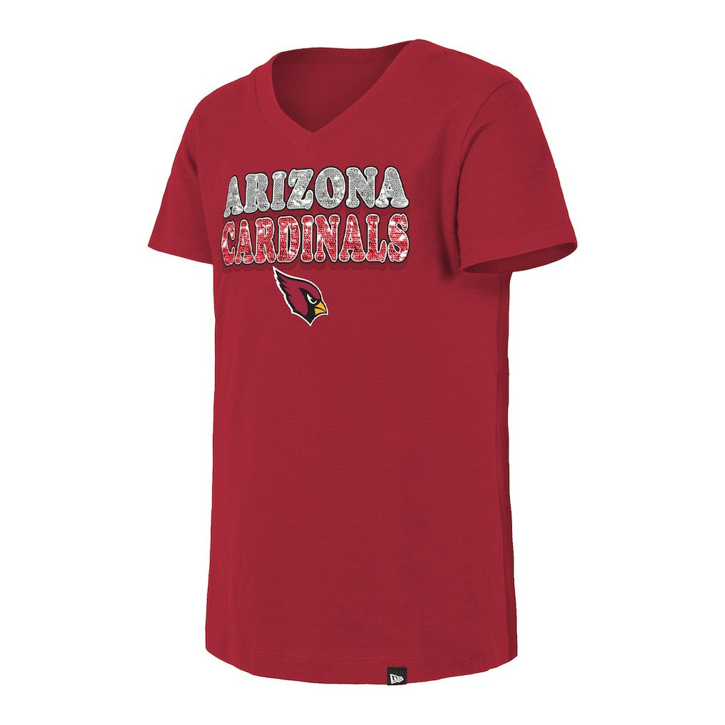 Arizona Cardinals New Era Girls Youth Reverse Sequin V-Neck T-Shirt - Cardinal sale