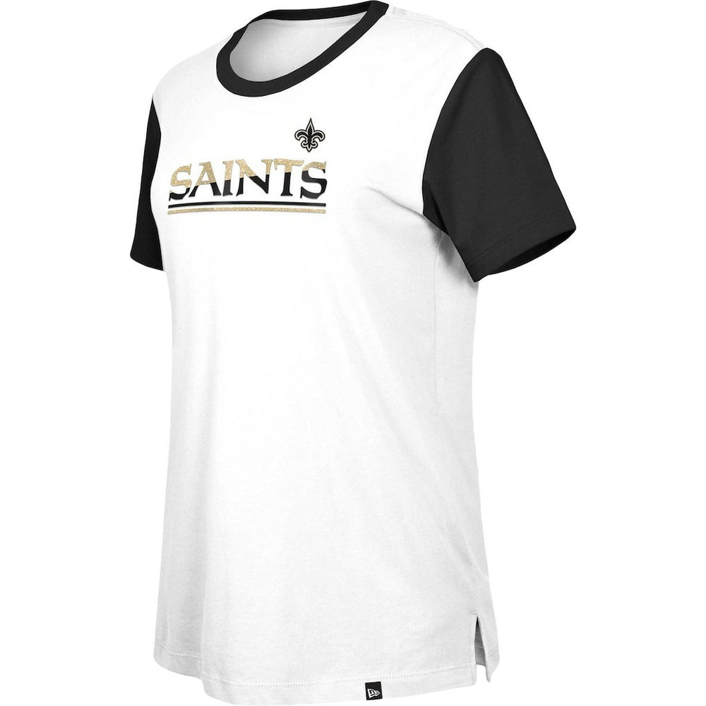 New Orleans Saints New Era Women's Third Down Colorblock T-Shirt - White/Black outlet