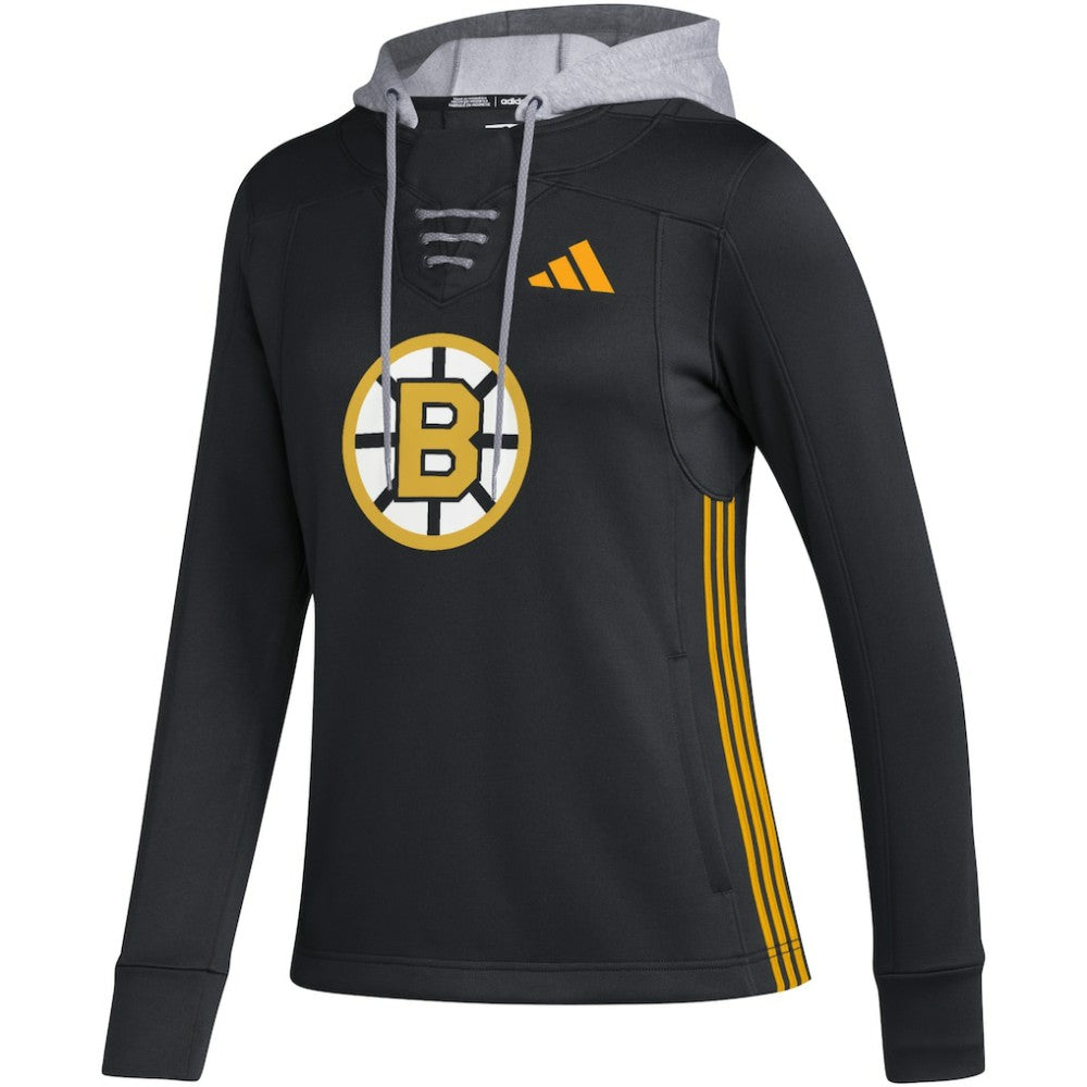 Boston Bruins adidas Women's Refresh Skate Lace AEROREADY Pullover Hoodie Black